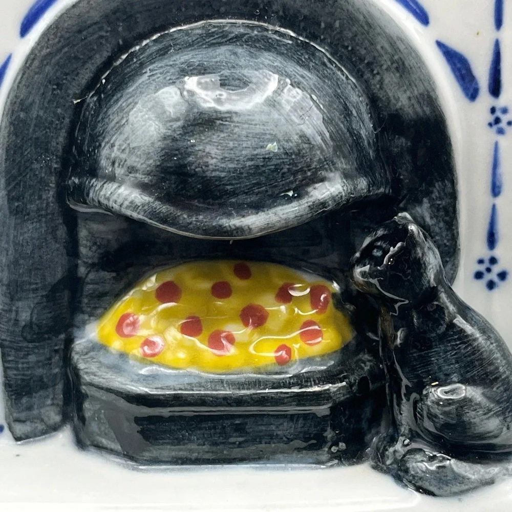 Vtg‎ Ceramic Fireplace Teapot Black Cat Mantel Clock Lid White 7